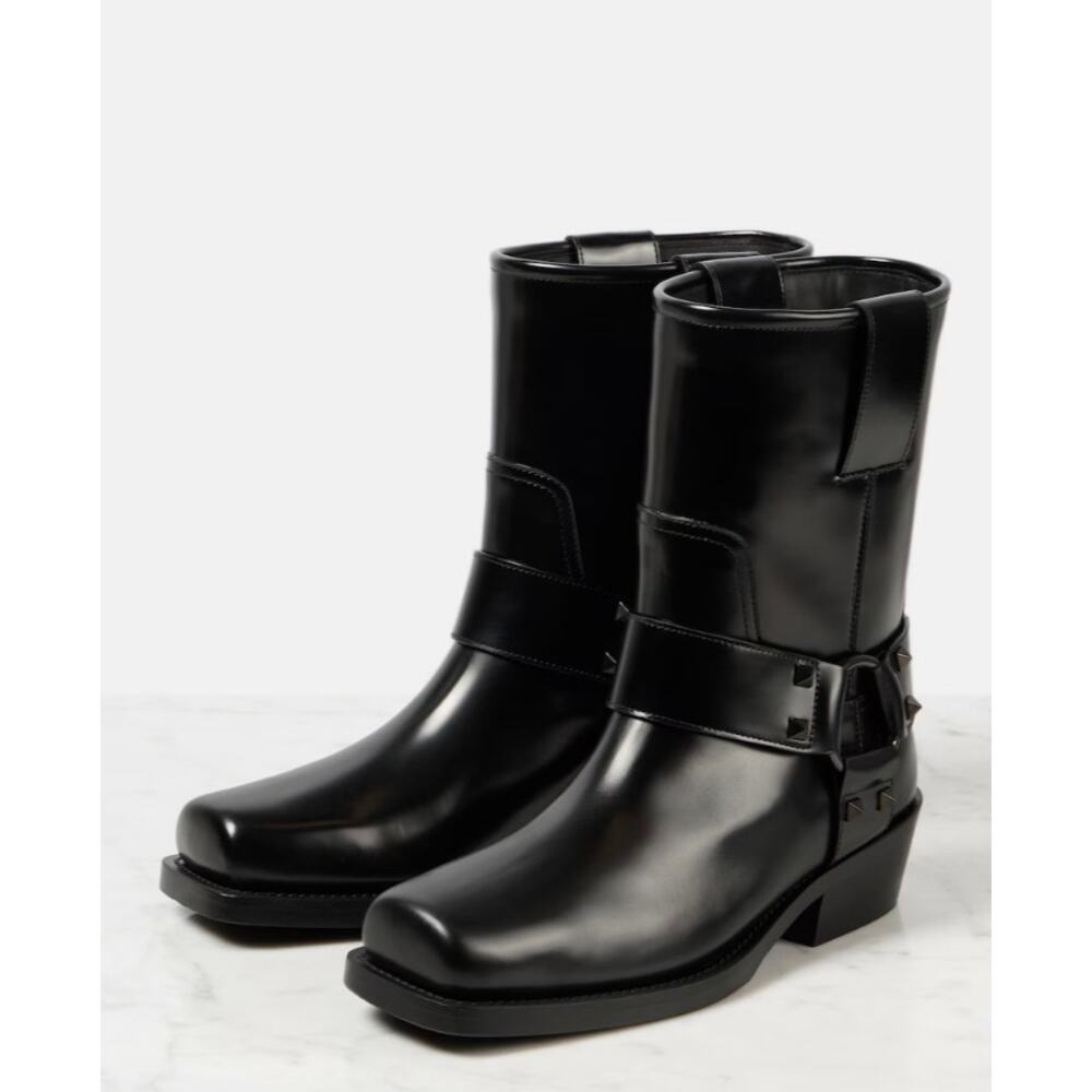 Valentino Garavani Rockstud Calfskin Biker Boots Black 40